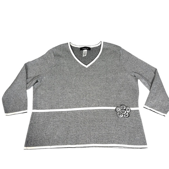 JONES NEW YORK Woman Long Sleeve Black White Sweater Top Sz 2X - Picture 1 of 16